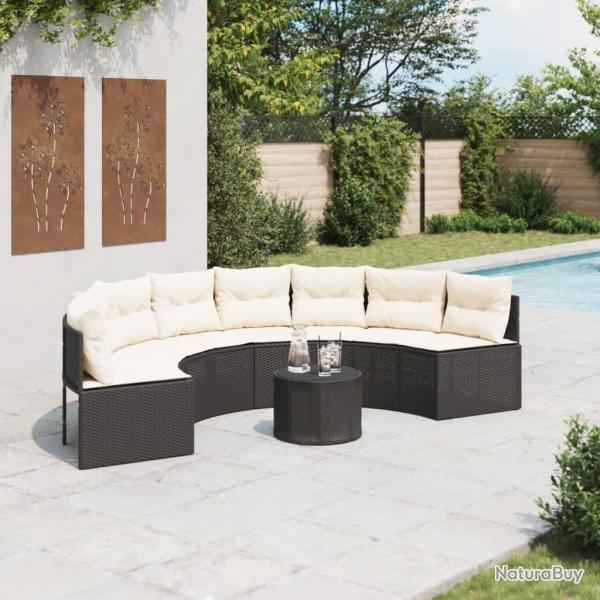 Canap� de jardin table coussins demi-rond noir r�sine tress�e