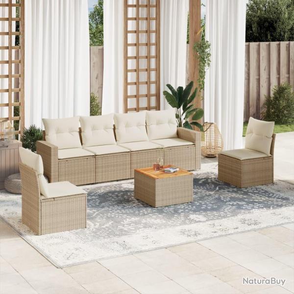 Salon de jardin avec coussins 7 pcs beige r�sine tress�e