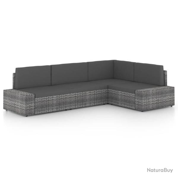 Salon de jardin 4 pcs avec coussins Gris R�sine tress�e