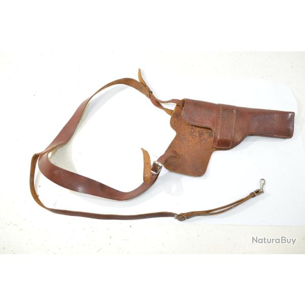 Etui holster cuir pour pistolet, ann�es 1950. Arm�e Fran�aise Indochine ? D�tective, police vintage