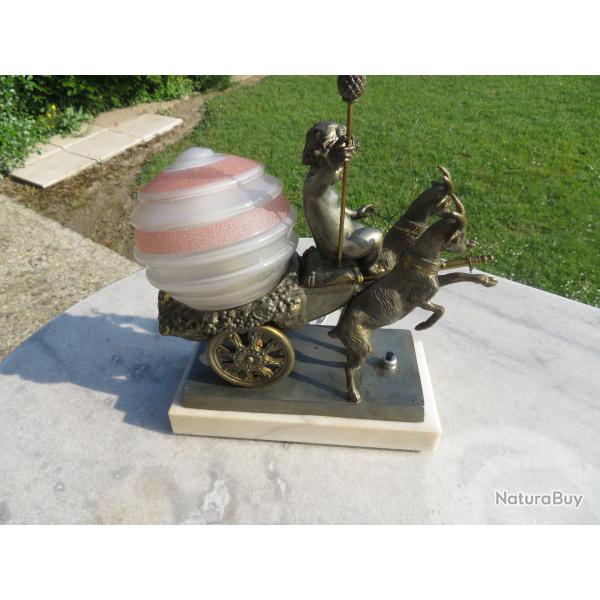 Ancienne veilleuse Art D�co en r�gule avec base en marbre Blanc - FRANCE (Vers 1920)