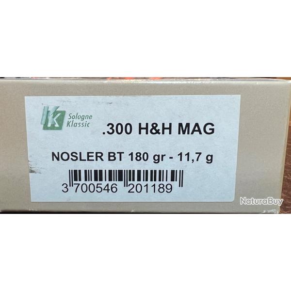 munition sologne klassic cal 300 H&H NOSLER BALLISTIC TIP 180GR BOITE DE 20 MUNITIONS NEUVE