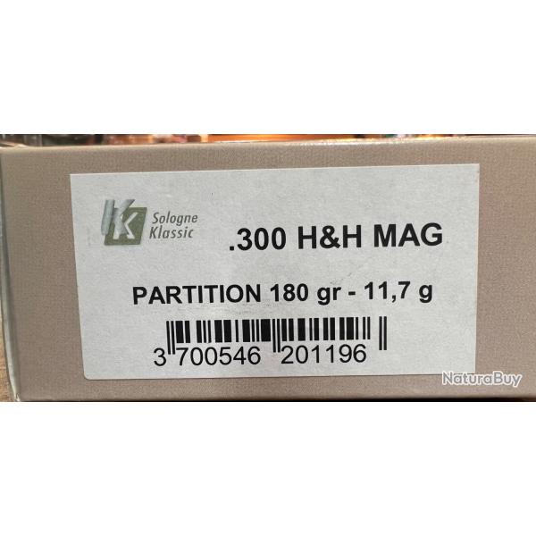 munition sologne klassic cal 300 H&H NOSLER PARTITION 180GR BOITE DE 20 MUNITIONS NEUVE