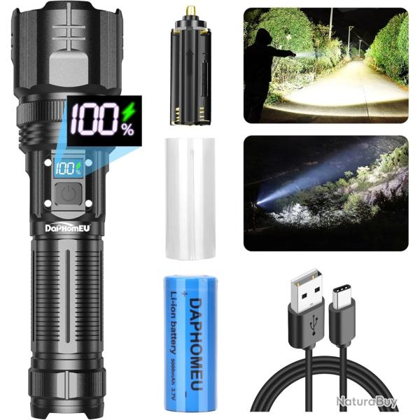Lampe Torche LED Ultra Puissante 150000 Lumens A+++ Batterie 5000mAh 5 Modes USB tanche