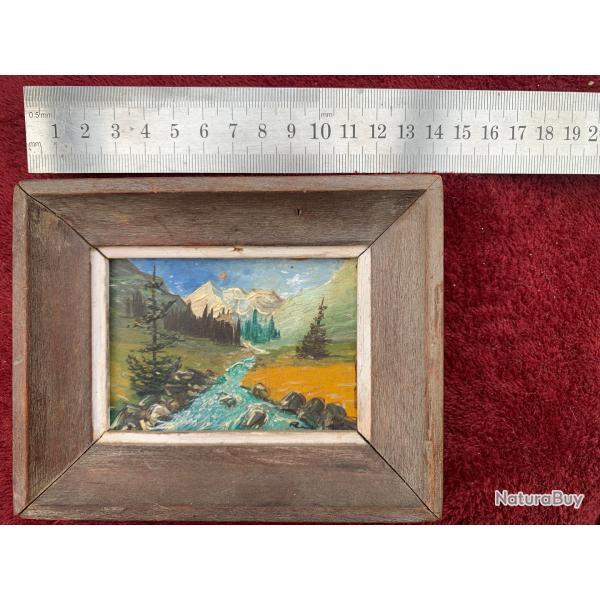 petit tableau ancien paysage montagne.