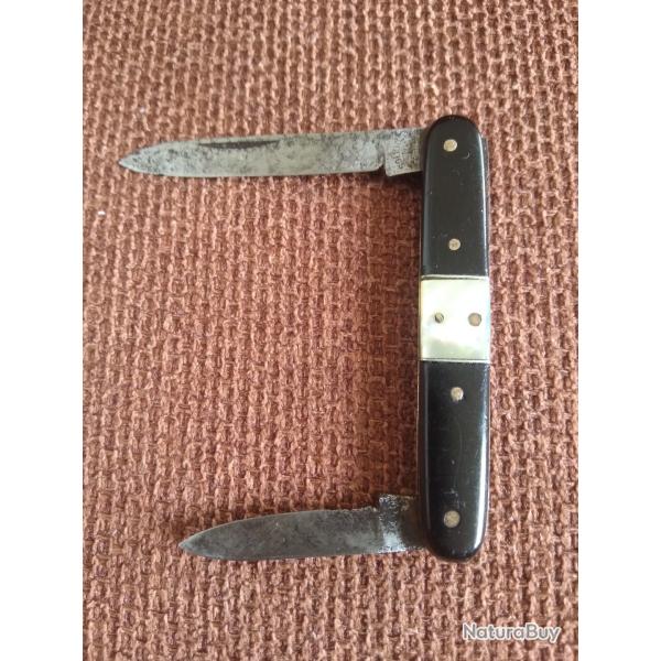 Couteau pliant  ancien 2 pi�ces, �b�ne et nacre