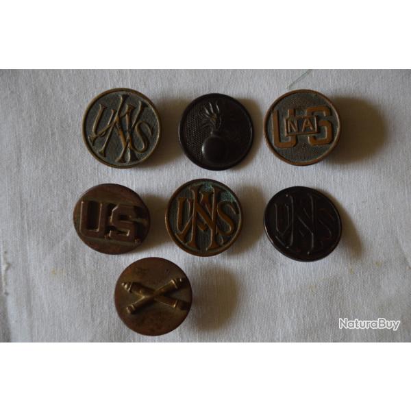 7 DISQUES DE COL AMERICAINS 1917/1918-AMERICAN COLLAR DICKS 1�WW US.AEF