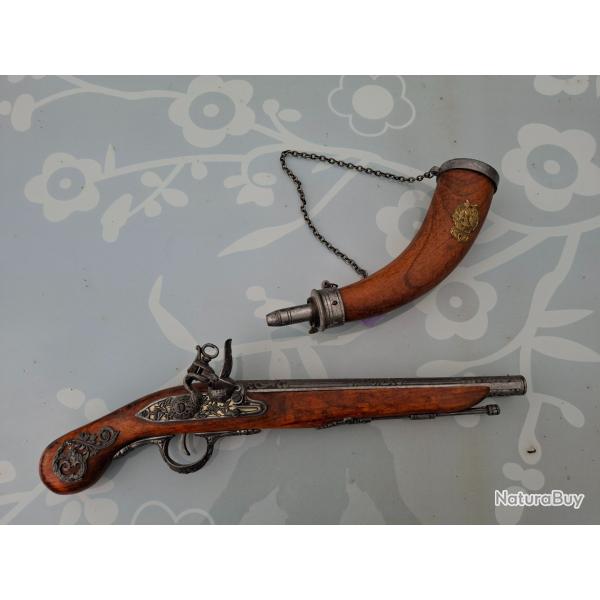Replique inerte type denix - pistolet � silex et poire � PN