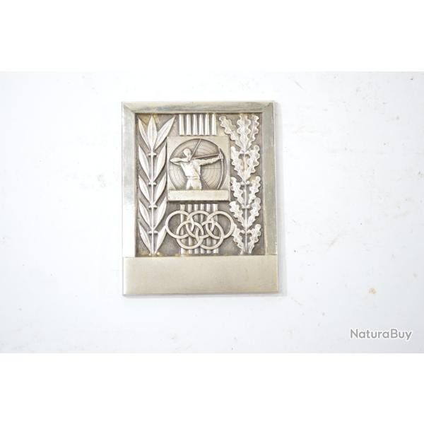 Ancienne m�daille de tir � l'arc. Bronze argent� (m�daille d'argent). Ann�es 1960 - 1970