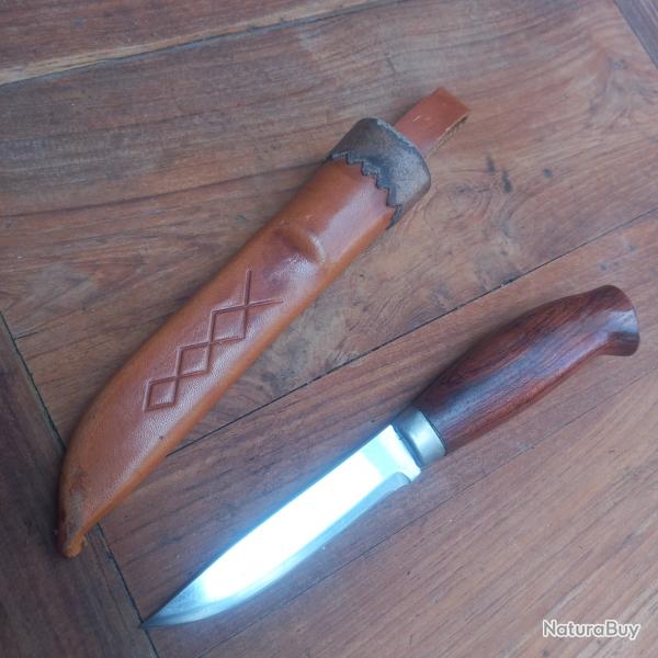 Couteau PUUKKO BRUSLETTO avec Fourreau en cuir Manche en Bois