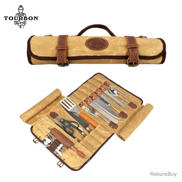 Tourbon-Sac de rangement pour rouleau  outils pliant Marron, 12 emplacements
