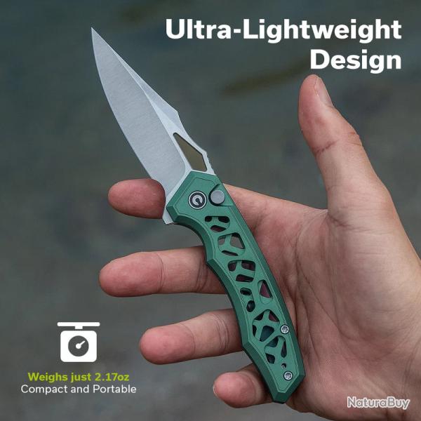 Couteau Pliant Civivi Anaaki Green Button Lock Lame Acier Nitro-V Manche Aluminium KIVT CIVC240393 -