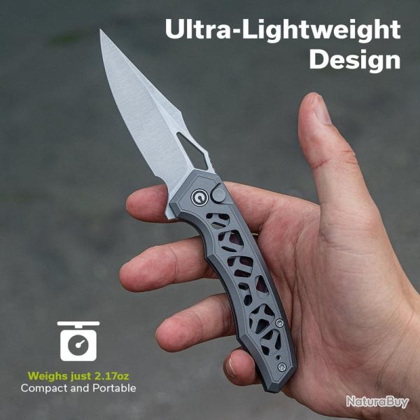 Couteau Pliant Civivi Anaaki Gray Button Lock Lame Acier Nitro-V Manche Aluminium KIVT CIVC240392 -