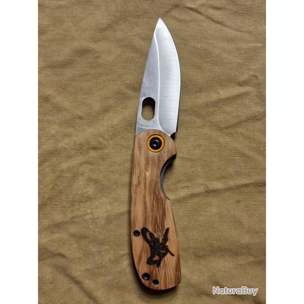 Couteau pliant manche bois gravure b�casse