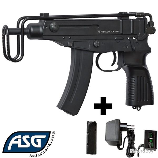 R�plique pistolet mitrailleur airsoft Scorpion Vz61 �lectrique compacte ASG