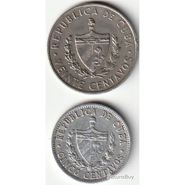 Pi�ce de Monnaie Cuba Lot de 2 Pi�ces -20 centavos Jos� Marti 1962 -et 5 centavos 1966