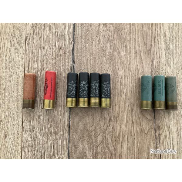 Lot de 9 cartouches de chasse anciennes calibre 16