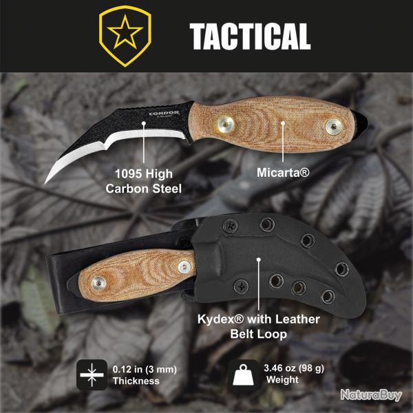 Couteau Condor Zompopo Hawkbill Lame Acier 1095 Carbone Manche Micarta Etui Salvador CTK133730HC