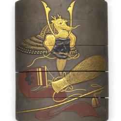 INRO &Agrave; QUATRE CASES EN LAQUE SIGN&Eacute; HAN'YUSAI (1804-1840) OJIME IVOIRE - JAPON EPOQUE EDO XIX&egrave; Collec