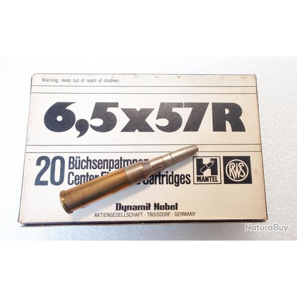6,5X57R BOITE DE 20 CARTOUCHES RWS T MANTEL CALIBRE 6,5 X 57 R SOFT POINT 10G. 154 GRAINS Categorie 