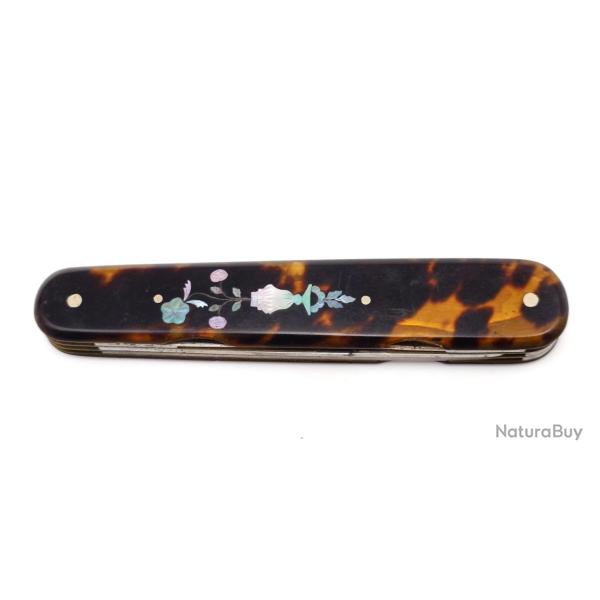 COUTEAU PLIANT DE POCHE MULTILAME ECAILLE ET NACRE LAMES ARGENT ET ACIER - FRANCE XIX� Collection Fr