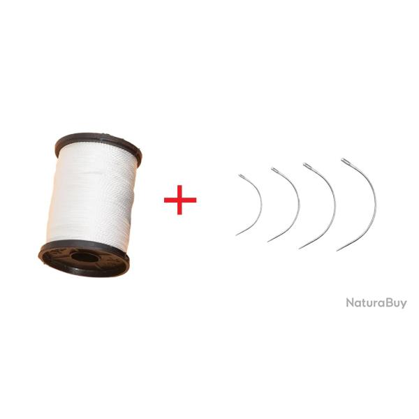 Bobine de fil en nylon - Blanche + 4 aiguilles courbes