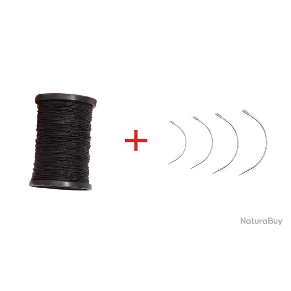Bobine de fil en nylon - Noire + 4 aiguilles courbes