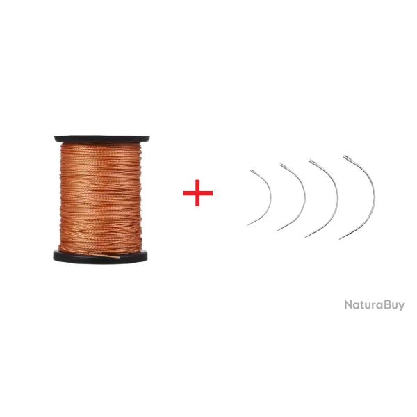 Bobine de fil en nylon - Marron + 4 aiguilles courbes