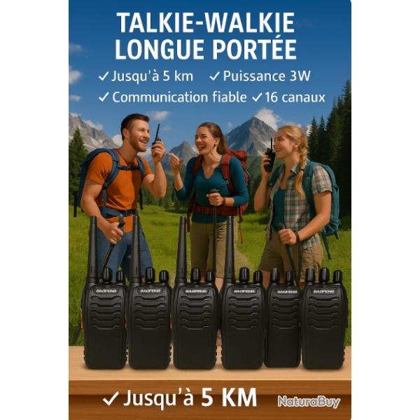 Lot de 6 Talkies-Walkies Baofeng 888S 16 Canaux Longue Port�e 5 km LED USB Rechargeable Rando Chasse