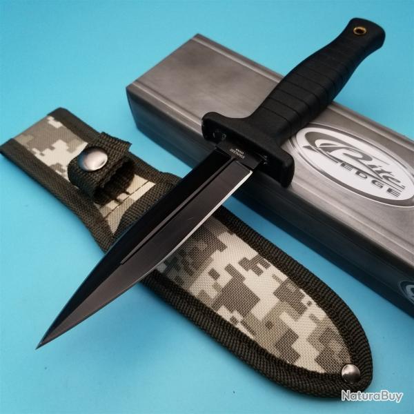 Couteau de Combat Tactical Botte Lame Dague Acier Inox Manche Abs Etui Nylon Rite Edge
