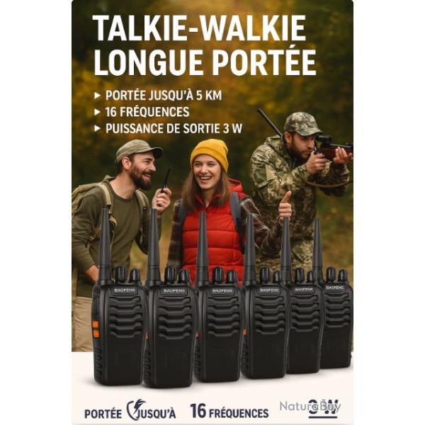 Lot de 6 Talkies-Walkies Baofeng 888S 16 Canaux Longue Port�e 5 km VOX USB Rechargeable Chasse Rando