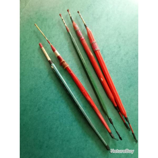 5 bouchons de p�che ancien en plume d'oie v�ritable