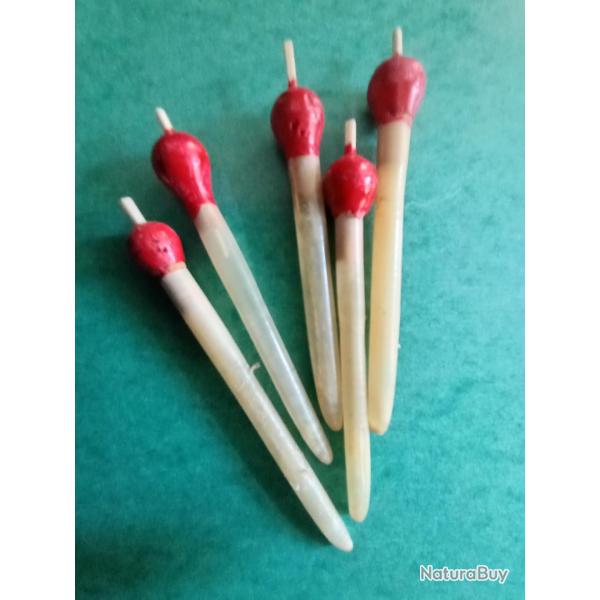 lot de bouchons de p�che ancien en plume d'oie v�ritable