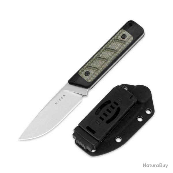 Couteau Kizer Smolt Lame Acier 14C28N Manche G10 Noir et Micarta Green Etui Kydex KI1063A6