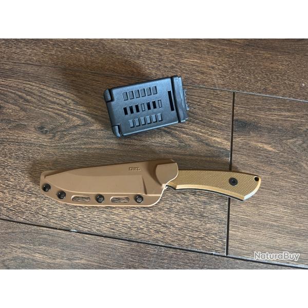 POIGNARD CRKT "RAMADI" LAME 11CM ACIER CARBONE MANCHE G10 MARRON +ETUI POLYESTER MARRON NEUF