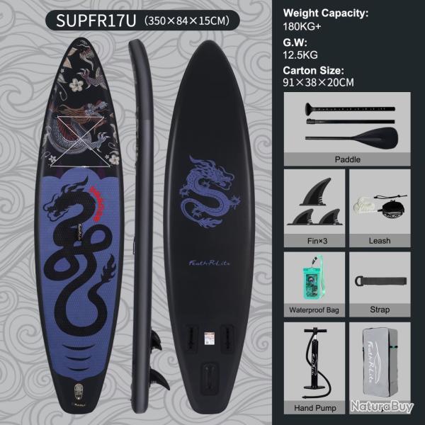 PLANCHE DE PADDLE GONGLAFBLE LONGBOARD 11.6'' AVEC ACCESSOIRES MOTIF DRAGON