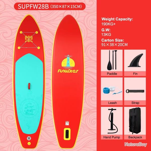 PLANCHE DE PADDLE GONGLAFBLE LONGBOARD 11.6'' AVEC ACCESSOIRES OCEAN ROUGE ET BLEUE