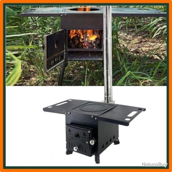 Po�le � bois transportable 3 en 1 - Avec paire de gants - Tuyau d'�vacuation de fum�es