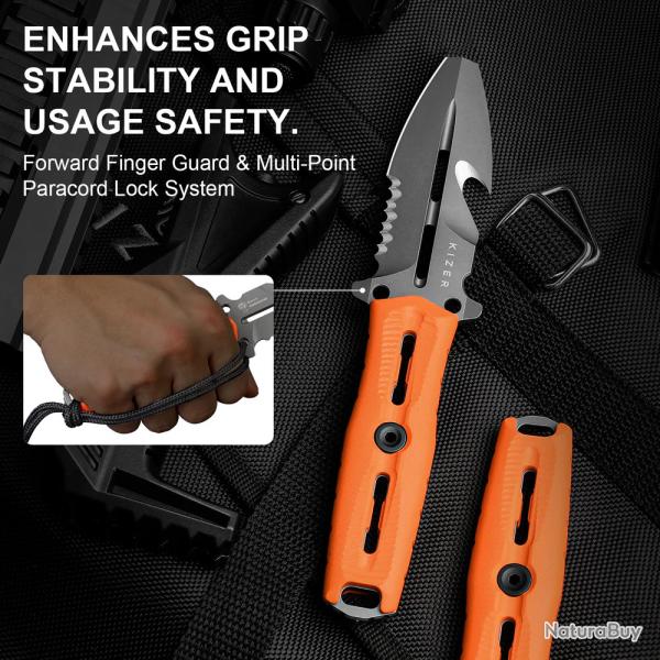 Couteau Kizer Norcross Spear Point Lame Acier Nitro-V Manche G10 Orange Etui Kydex KIZXFB01A6