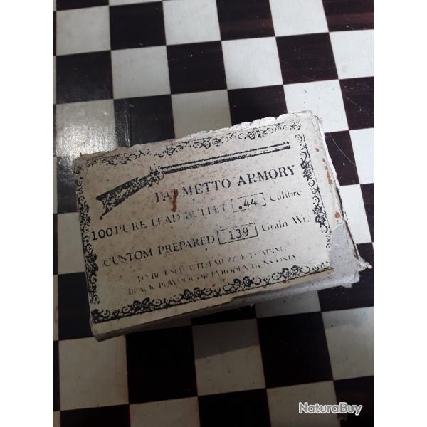 Bo�te de collection 100 ogives calibre 44 plomb Palmetto bon �tat compl�te.