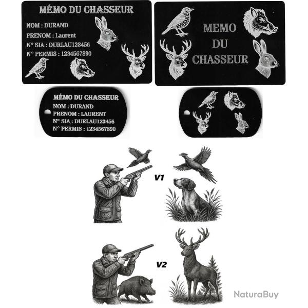 Promo ! M�mo Chasseur + Port� cl� TAG militaire en alu grav� au laser (Recto / Verso)