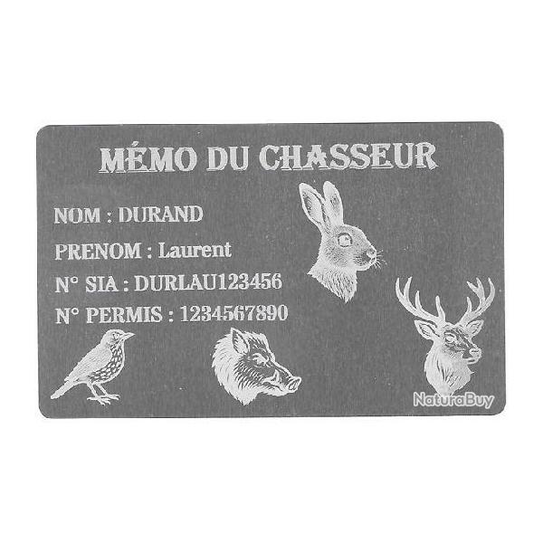 Promo ! M�mo Chasseur Argent� en aluminium grav� au laser (Recto)