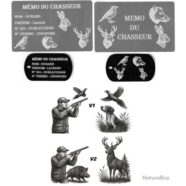 Promo ! M�mo Chasseur Argent� + Port� cl� TAG militaire en aluminium grav� au laser (Recto / Verso)