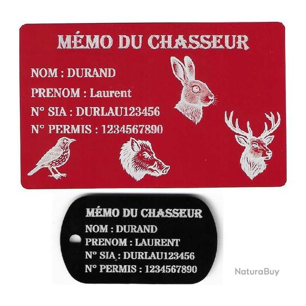 Promo ! M�mo Chasseur rouge + Port� cl� TAG militaire en aluminium grav� au laser (Recto)