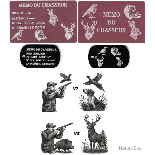 Promo ! M�mo Chasseur rose + Port� cl� TAG militaire en aluminium grav� au laser (Recto / Verso)