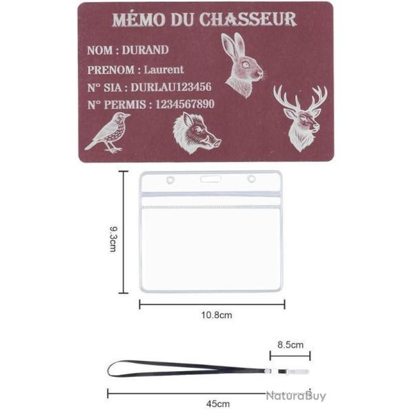 Promo ! M�mo Chasseur rose en aluminium grav� au laser (Recto) + Porte badge tour de cou