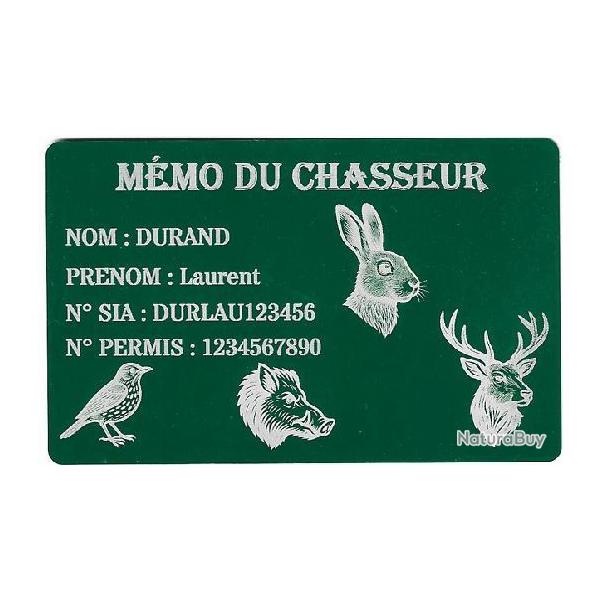 Promo ! M�mo Chasseur vert en aluminium grav� au laser (Recto)