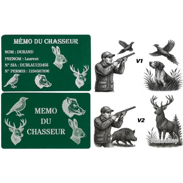 Promo ! M�mo Chasseur vert en aluminium grav� au laser (Recto / Verso)