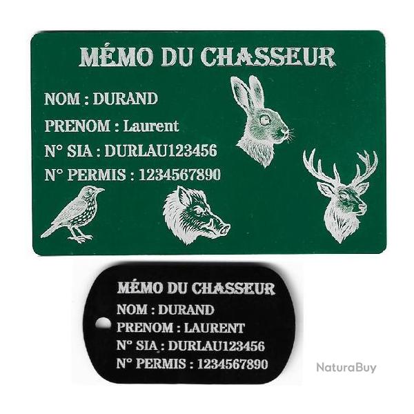 Promo ! M�mo Chasseur vert + Port� cl� TAG militaire en aluminium grav� au laser (Recto)
