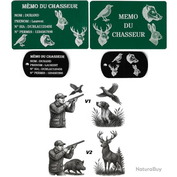 Promo ! M�mo Chasseur vert + Port� cl� TAG militaire en aluminium grav� au laser (Recto / Verso)